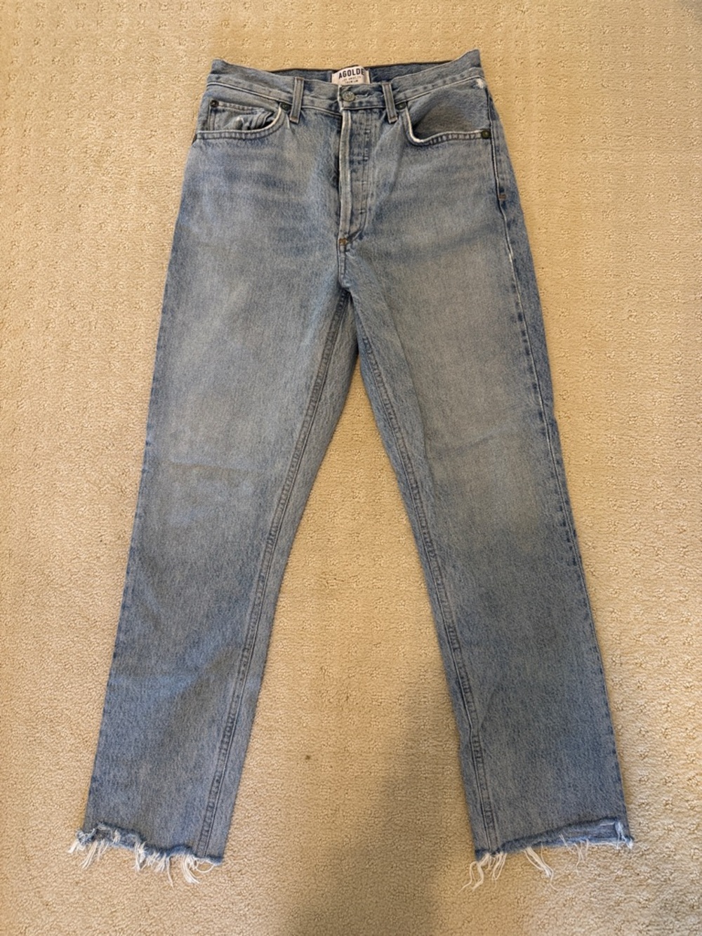 Agolde Light Blue Straight Men's Jeans with Raw Hem